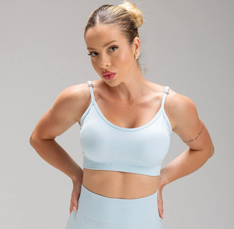 Top Alça Mescla Azul Claro Seamless