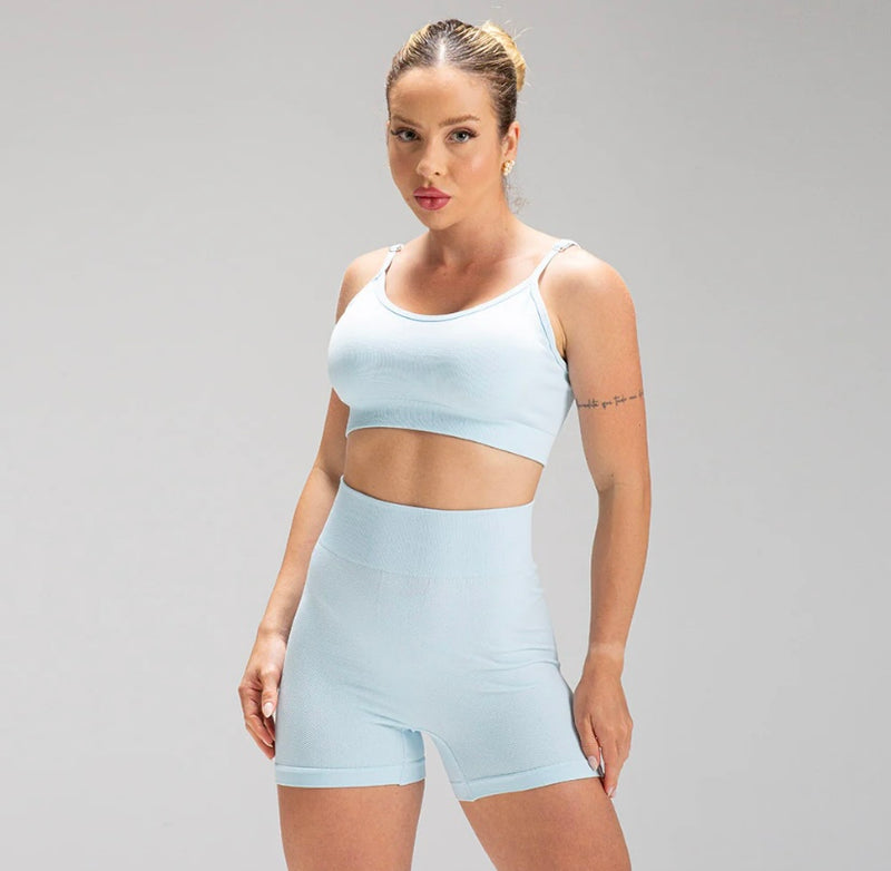 Top Alça Mescla Azul Claro Seamless